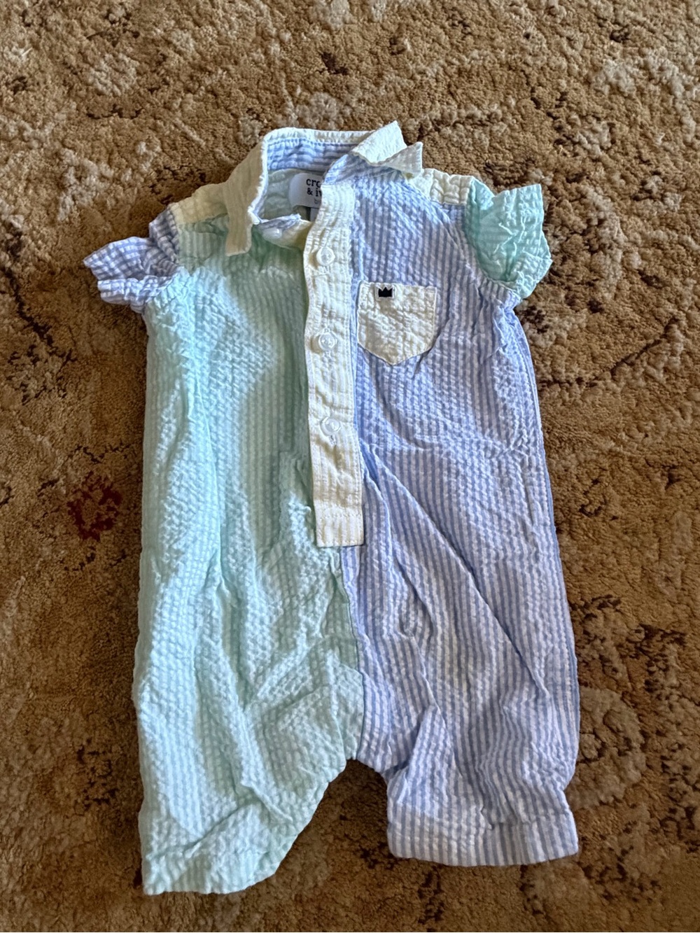 Crown & Ivy Baby Seersucker Colorblock One-Piece - Blue & Mint romper 3 month GU